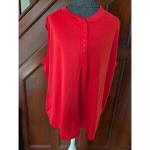 Truly Yours Womens Plus Size Sleeveless Red Henley Top 24W